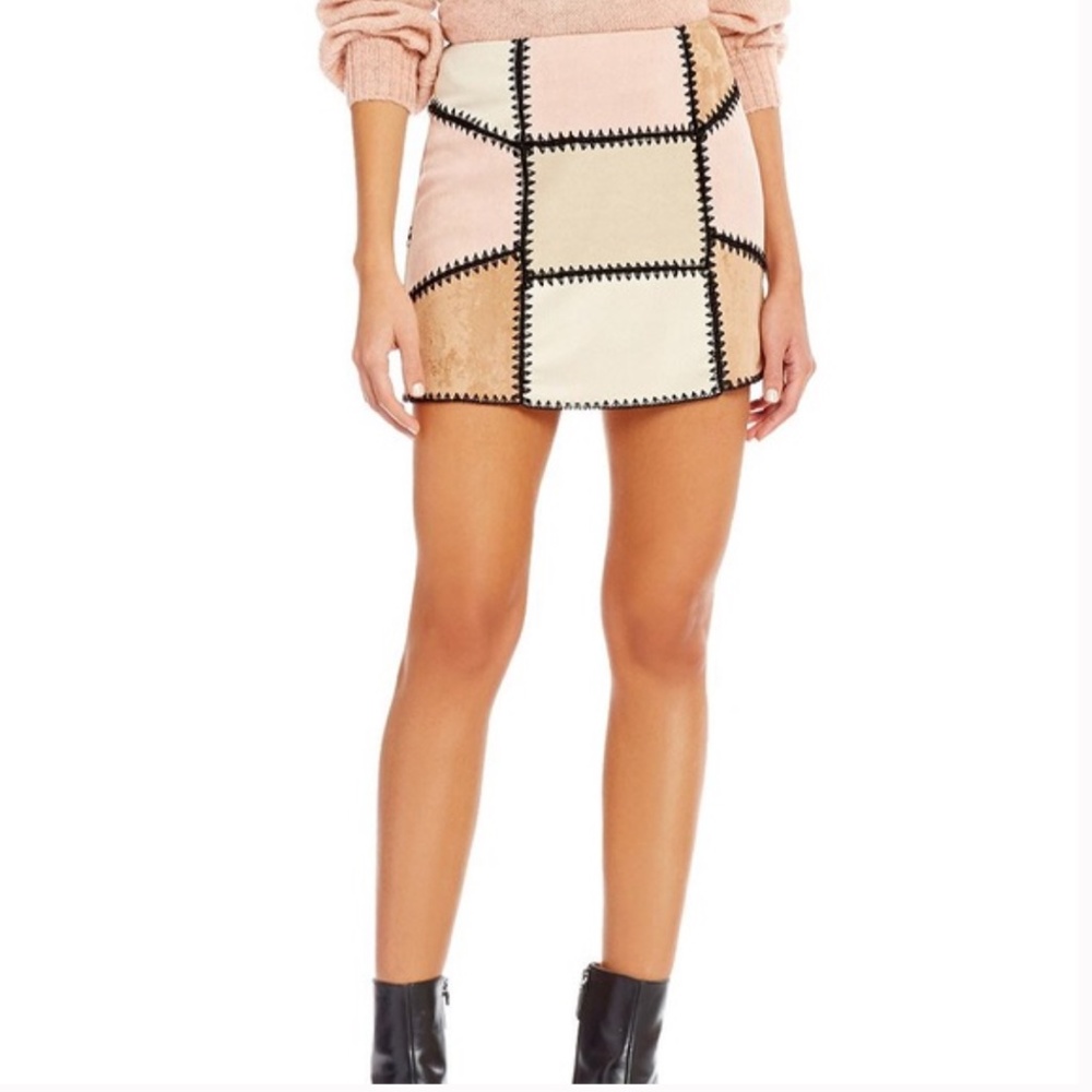 Gianni Bini Faux Suede Patchwork Mini Skirt